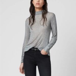 NWT All Saints Francesco LS Rollneck In Grey Marl Long Sleeve Casual Ruched Top